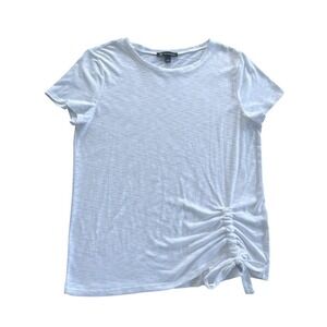 INC Ruched Side Tie Lightweight White Short Sleeve TShirt Size L Casual Normcore